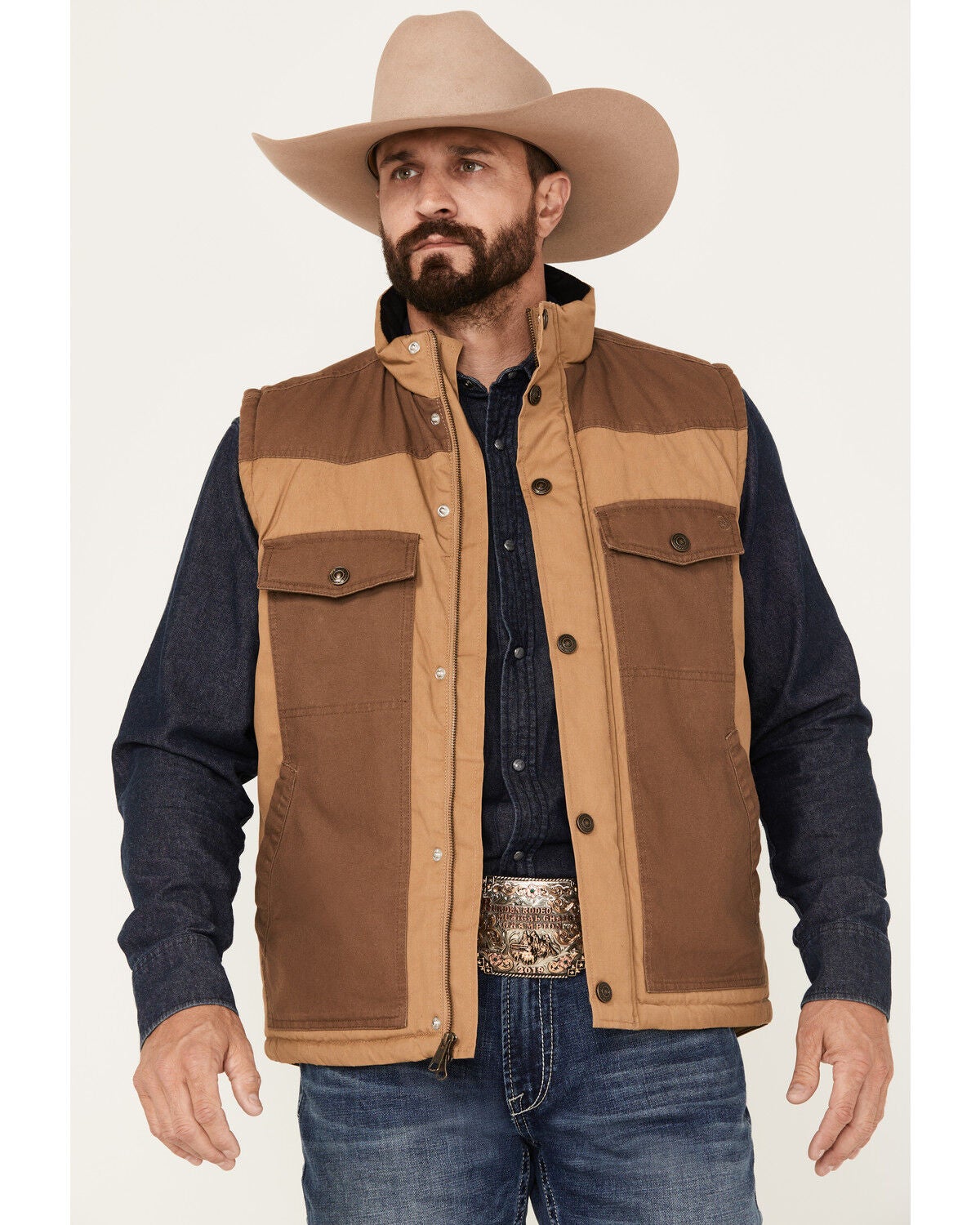 Blue Ranchwear Men's Waxed Canvas Vest, Beige/khaki, hi-res