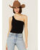 Fornia Women's Top One One Shoulder Ribbed Cami Top, Black, hi-res