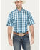 Image #1 - Ariat Men's Wrinkle Free Enzo Plaid Print Button-Down Short Sleeve Western Shirt, Teal, hi-res