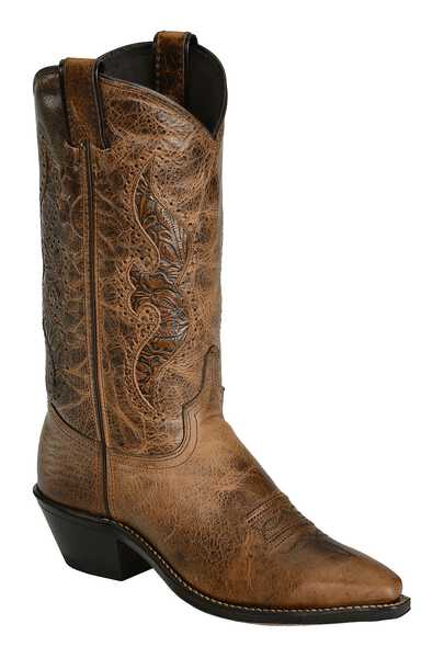 Image #1 - Abilene Women's Hand Tooled Inlay Western Boots - Snip Toe, Brown, hi-res