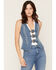 Image #1 - Blue B Women's Medium Wash Studded Buckle Denim Top, Medium Wash, hi-res