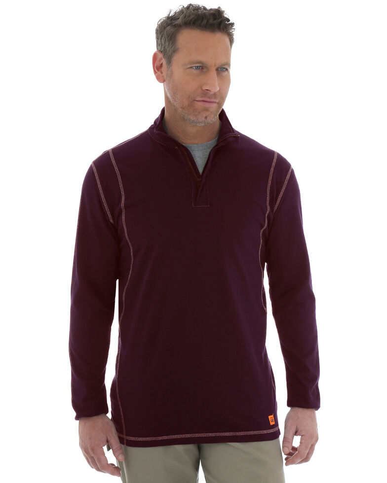 Wrangler 20X Men's Flame Resistant Quarter-Zip Long Sleeve Pullover, Burgundy, hi-res