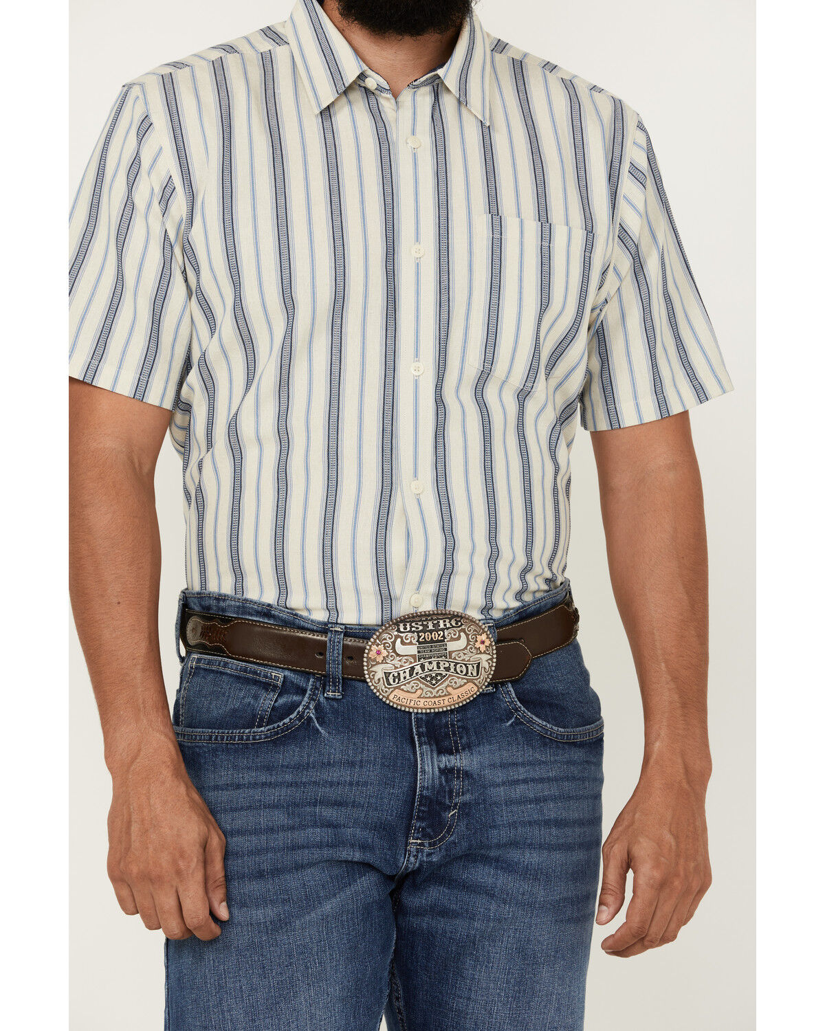 Image #3 - Cody James Men's Gunsmoke Dobby Striped Button-Down Short Sleeve Western Shirt, Cream, hi-res