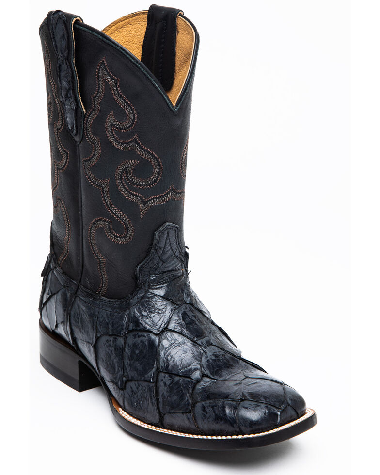 Cody James Men's Black Flat Pirarucu Western Boots - Narrow Square Toe, Black, hi-res