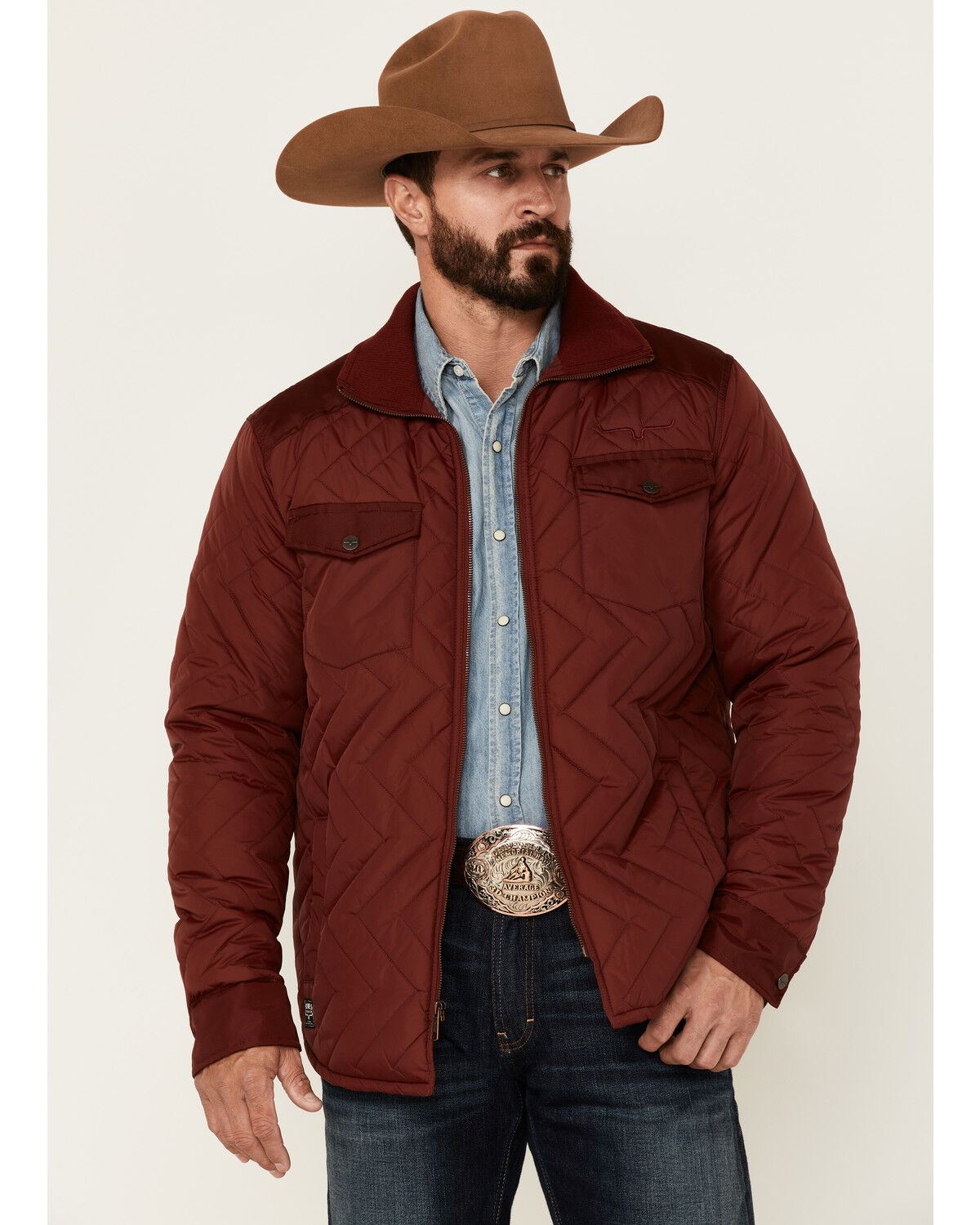Image #1 - Kimes Ranch Men's Boot Barn Exclusive Solid Skink Zip-Front Quilted Jacket, Burgundy, hi-res