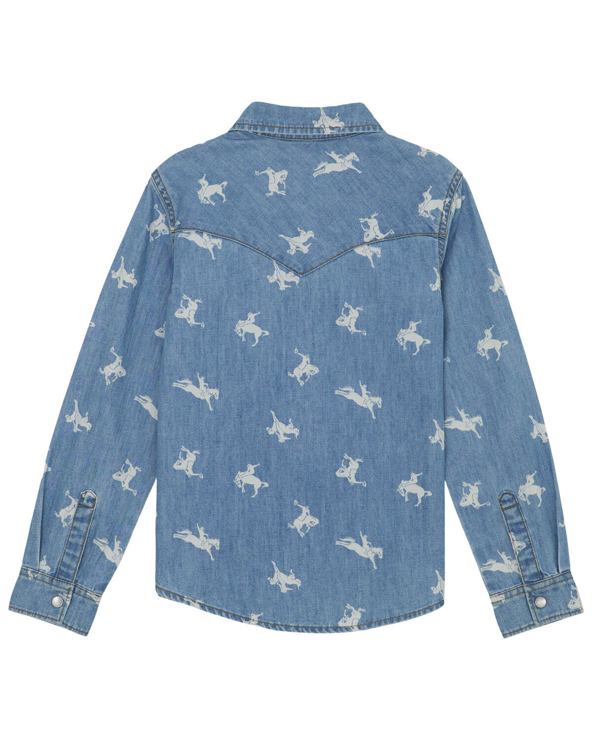 Image #2 - Wrangler Girls' Conversation Print Long Sleeve Snap Denim Western Shirt, Blue, hi-res