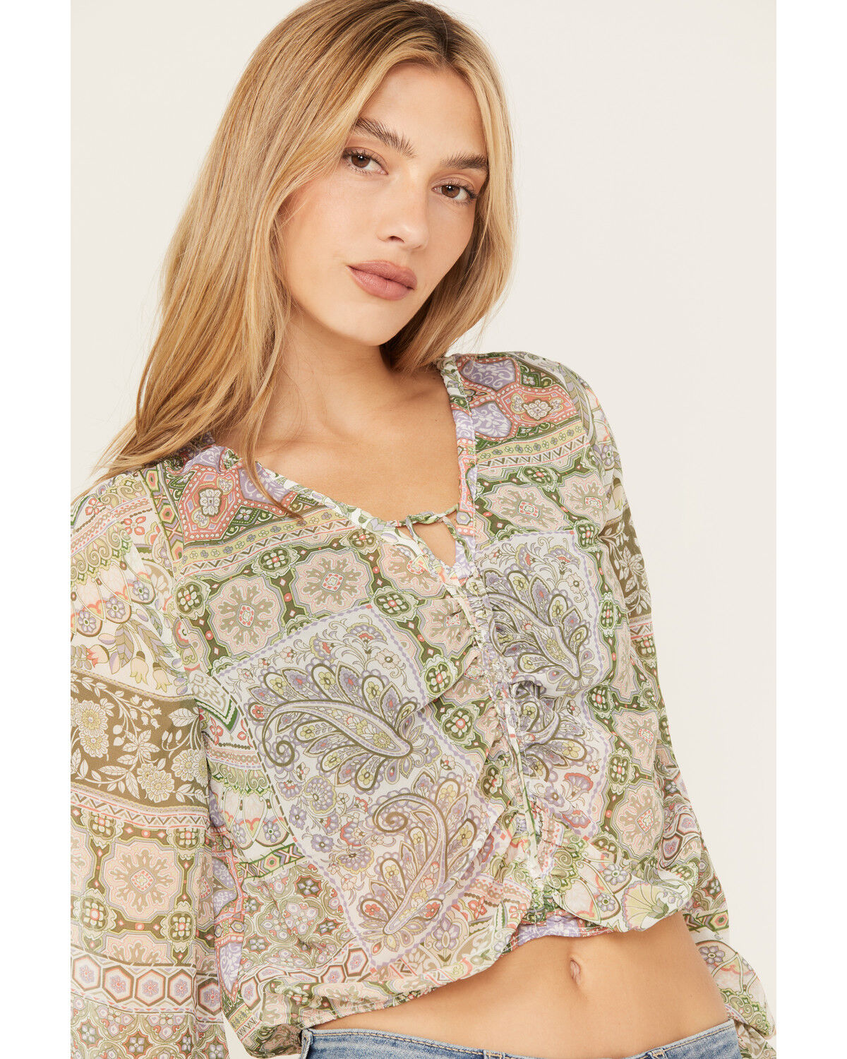 Image #2 - Shyanne Women's Long Sleeve Print Woven Tunic, Sage, hi-res