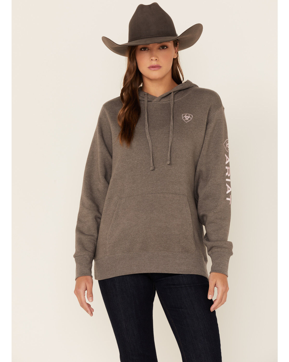 Image #1 - Ariat Women's Boot Barn Exclusive Logo Hoodie, Charcoal, hi-res