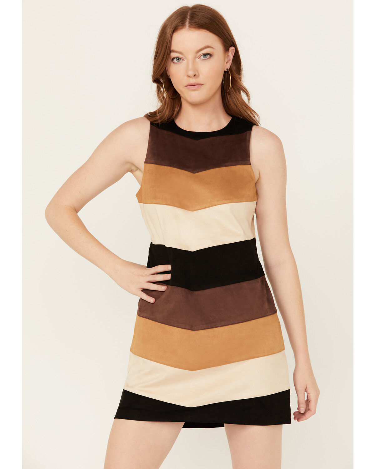 Image #1 - Show Me Your Mumu Women's Faux Suede Chevron Mod Mini Dress, Multi, hi-res