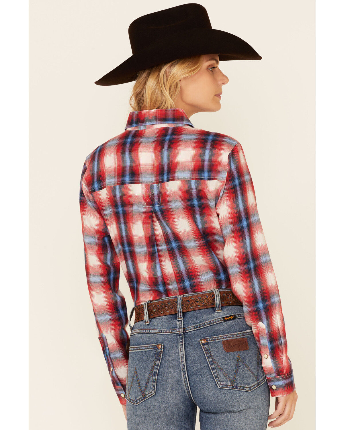Image #4 - Rock & Roll Denim Women's Plaid Print Long Sleeve Snap Western Boyfriend Shirt, , hi-res