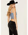 Image #2 - Vibrant Denim Women's Medium Wash Button Front Studded Corset Top , Medium Wash, hi-res
