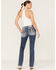 Miss Me Women's Medium Wash Stretch Mid Rise Embroidered Americana Cross Rhinestone Bootcut Jeans, Blue, hi-res
