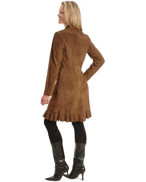 Scully Women's Ruffle Suede Leather Long Jacket, Brown, hi-res