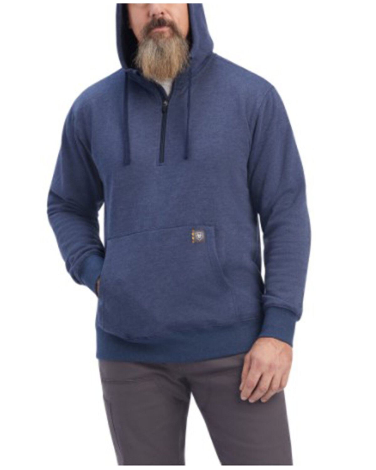 Image #1 - Ariat Men's Rebar Workman 1/4 Zip Up Hooded Work Pullover, Navy, hi-res