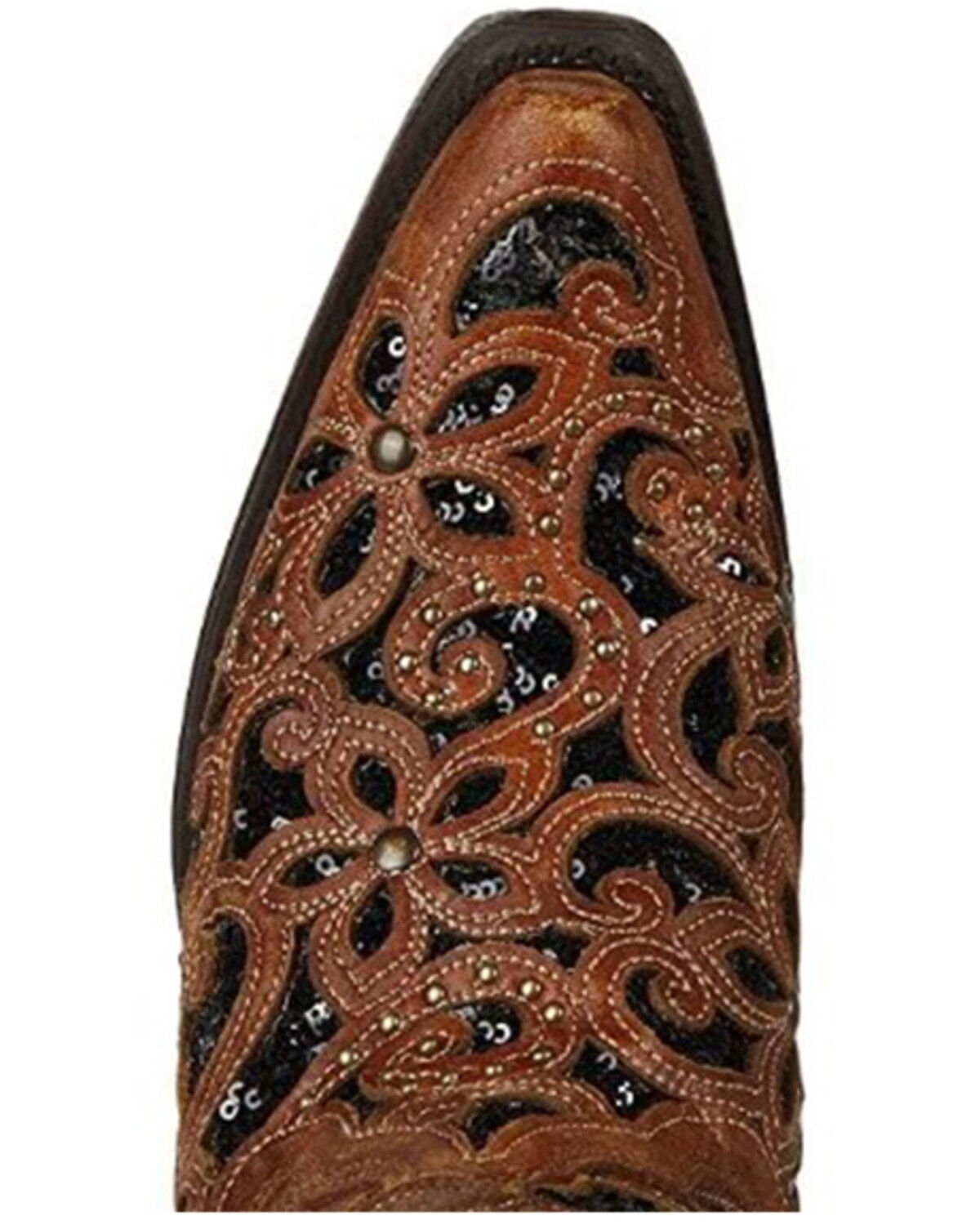 Image #5 - Corral Women's Black Inlay Western Boots - Snip Toe, Black/tan, hi-res