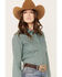 Image #2 - Cinch Women's Geo Print Long Sleeve Button Down Western Shirt, Green, hi-res