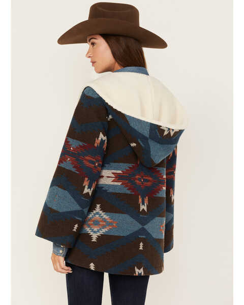 Image #4 - Powder River Outfitters Women's Southwestern Print Sherpa-Lined Jacquard Coat, Teal, hi-res