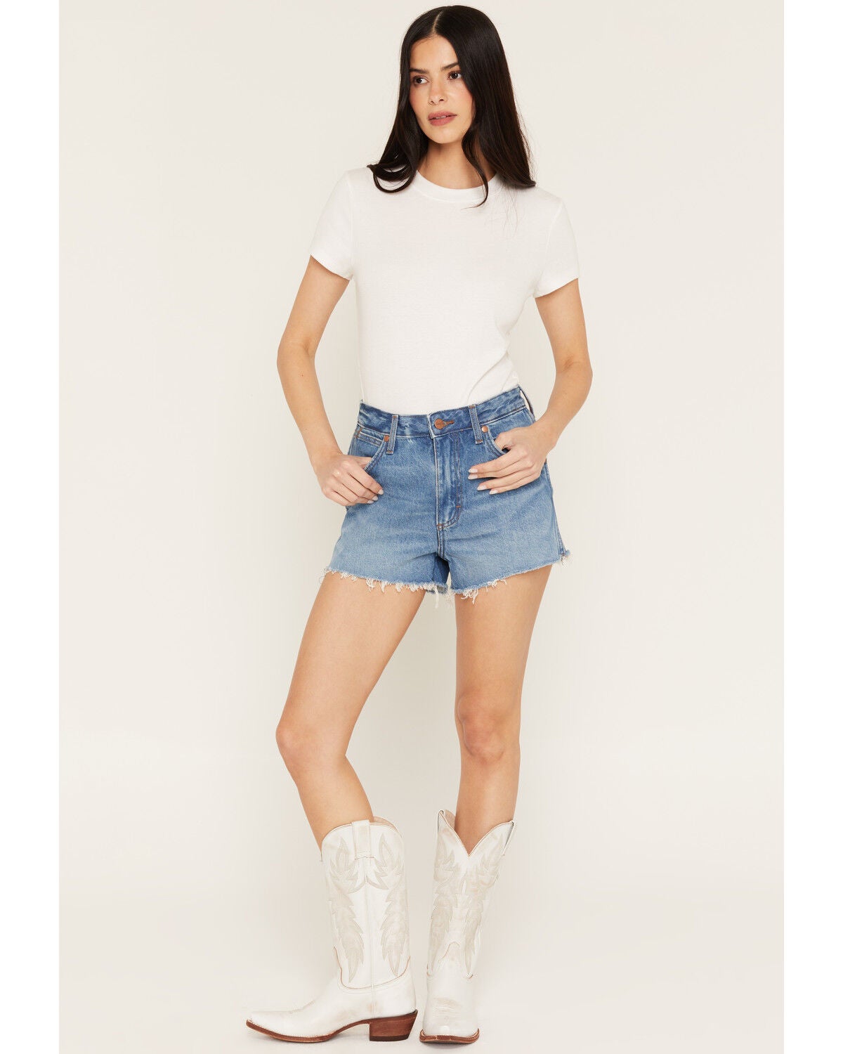 Image #1 - Wrangler Women's Tallulah Medium Wash High Rise Cowboy Denim Shorts, Medium Wash, hi-res