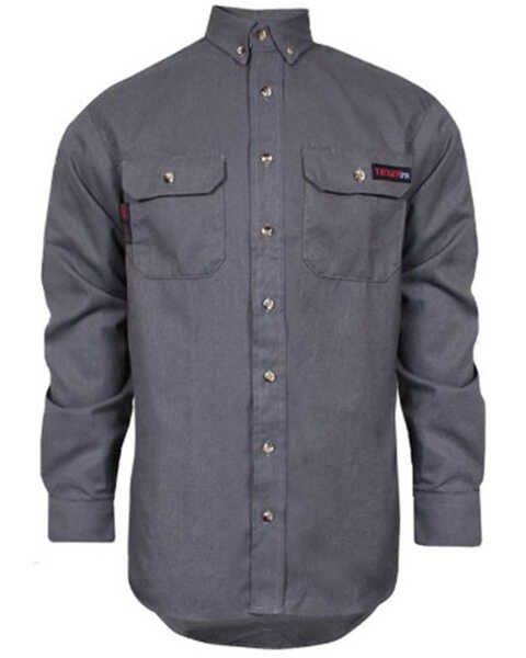 National Safety Apparel Men's FR Solid Long Sleeve Button Down Work Shirt , Grey, hi-res