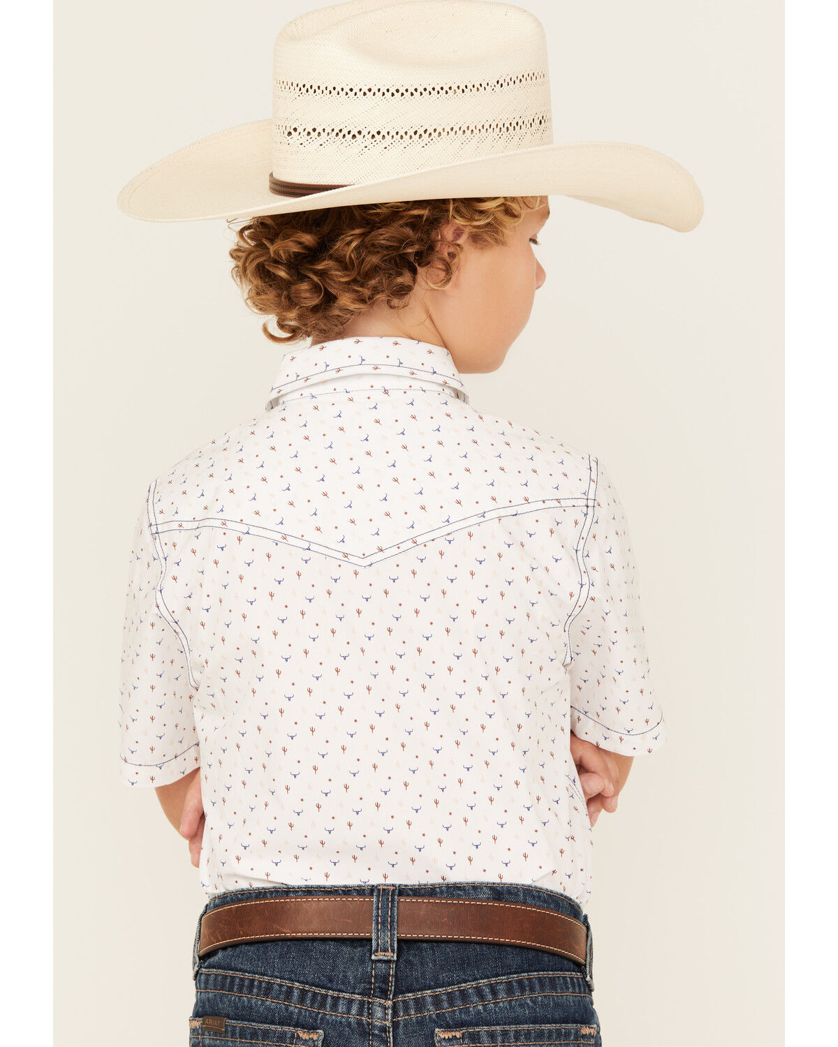 Image #4 - Cody James Boys' Bull Cactus Print Short Sleeve Snap Western Shirt, White, hi-res