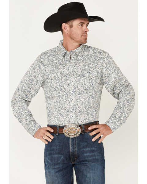Image #1 - Wrangler Retro Premium Men's Paisley Print Long Sleeve Snap Western Shirt , Navy, hi-res