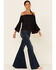 Shyanne Women's Black & Rust Stripe Off-Shoulder Long Sleeve Top, Black, hi-res