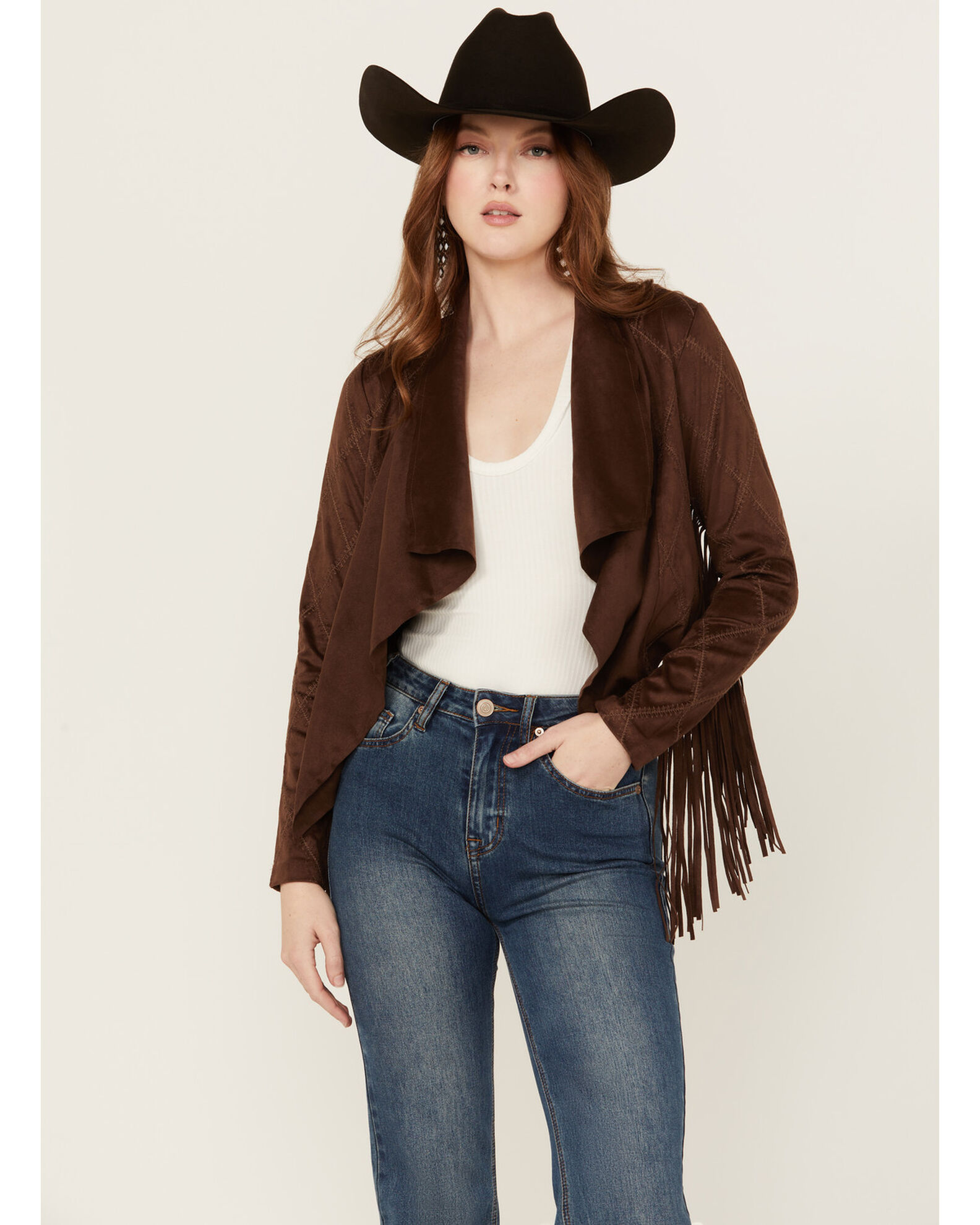 Shyanne Women s Open Front Faux Suede Fringe Jacket