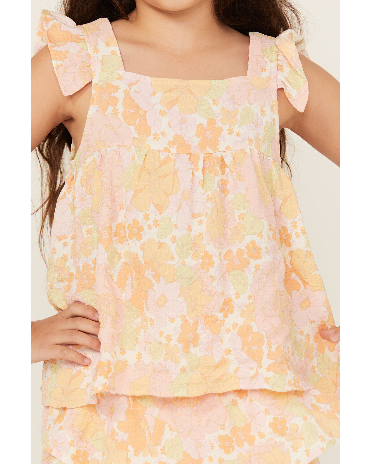 Image #3 - Hayden LA Girls' Pale Print Ruffle Sleeve Top, Yellow, hi-res