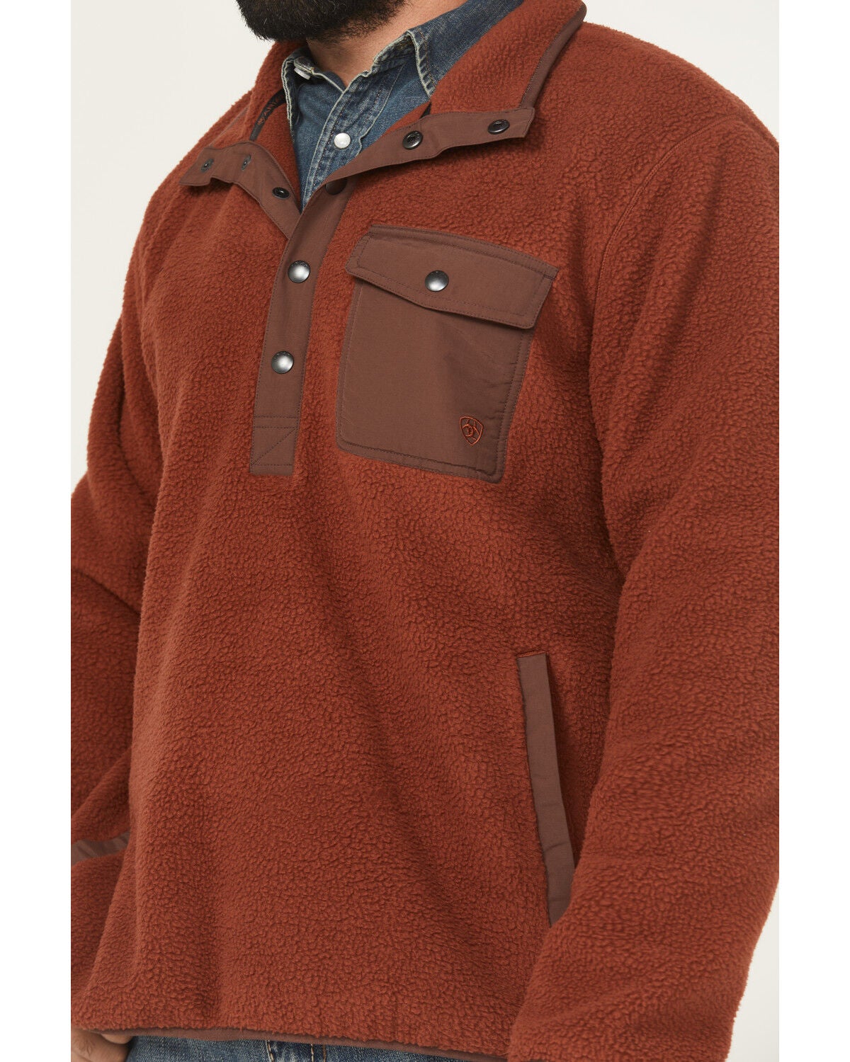 Image #3 - Ariat Men's Solid Polar Bear Mock Pullover, Rust Copper, hi-res