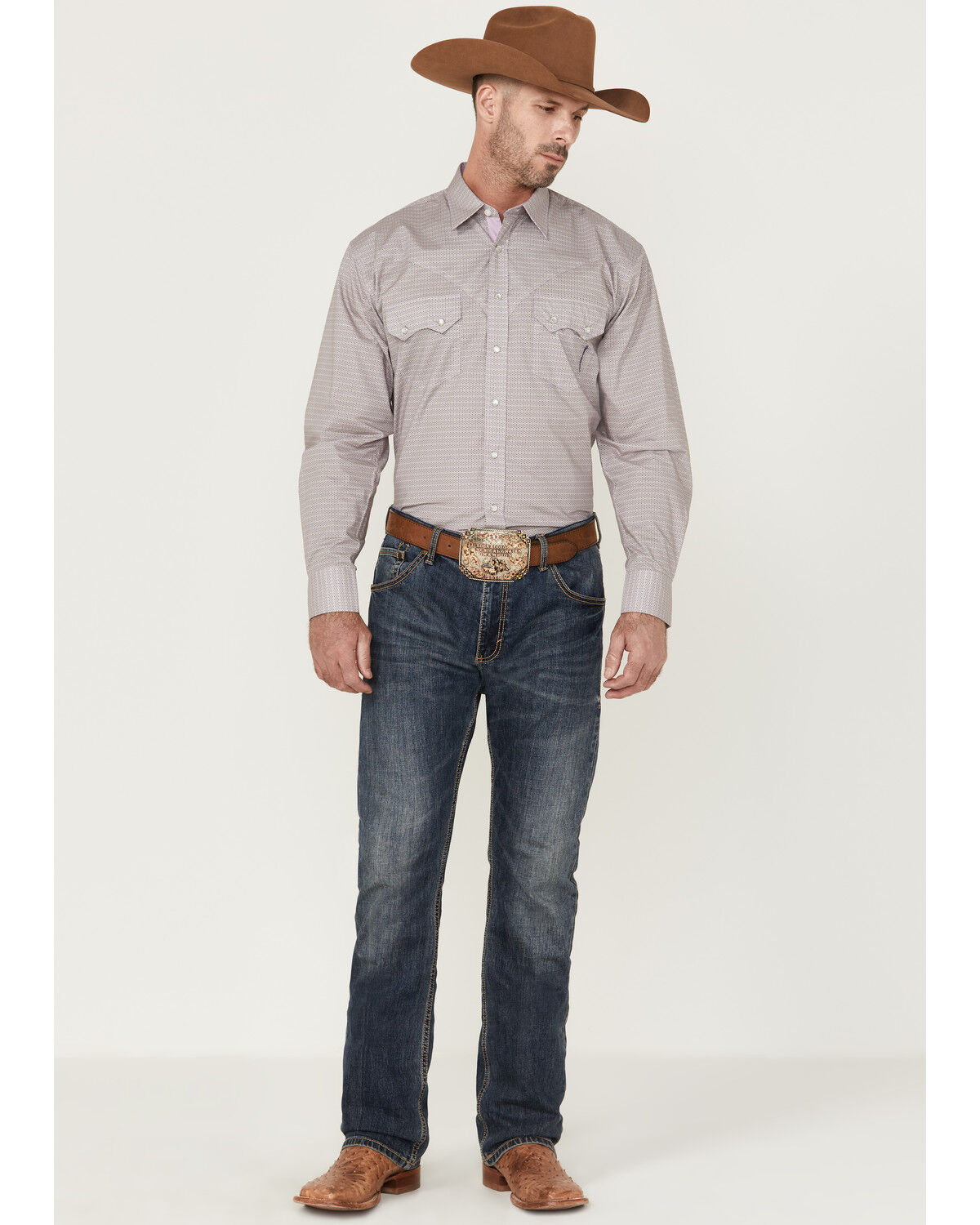 Image #2 - Resistol Men's Arcadia Geo Print Long Sleeve Pearl Snap Western Shirt, Purple, hi-res