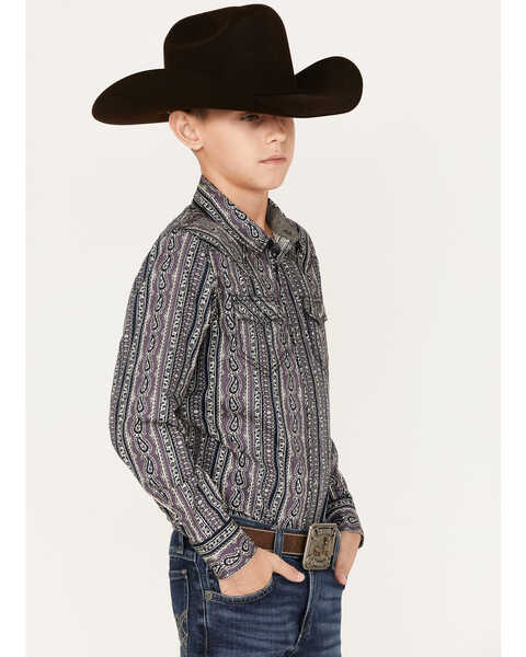 Image #2 - Cody James Boys' Paisley Stripe Print Long Sleeve Snap Western Shirt, Purple, hi-res