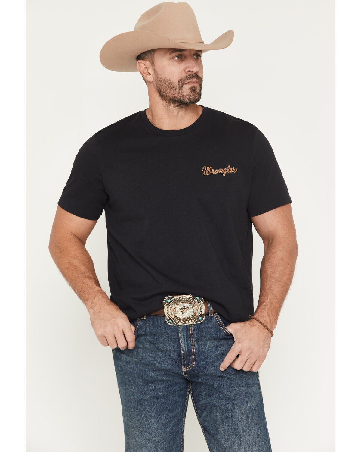 Image #2 - Wrangler Men's Cowboy Jim Watercolor Short Sleeve Graphic T-Shirt, Black, hi-res