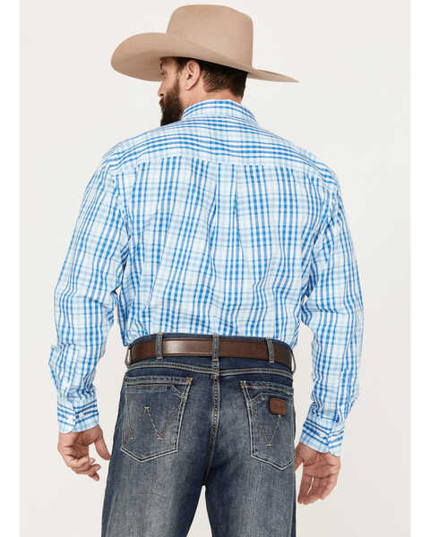 Image #4 - Wrangler Men's Classic Plaid Print Long Sleeve Button-Down Western Shirt, Blue, hi-res