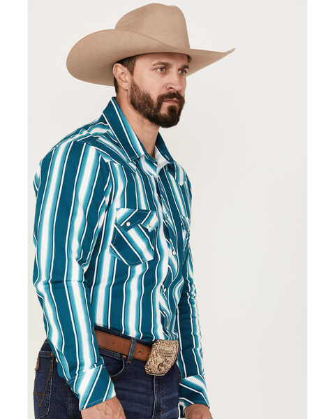 Image #2 - Rock & Roll Denim Men's Dale Brisby Stripe Stretch Long Sleeve Pearl Snap Shirt, Turquoise, hi-res