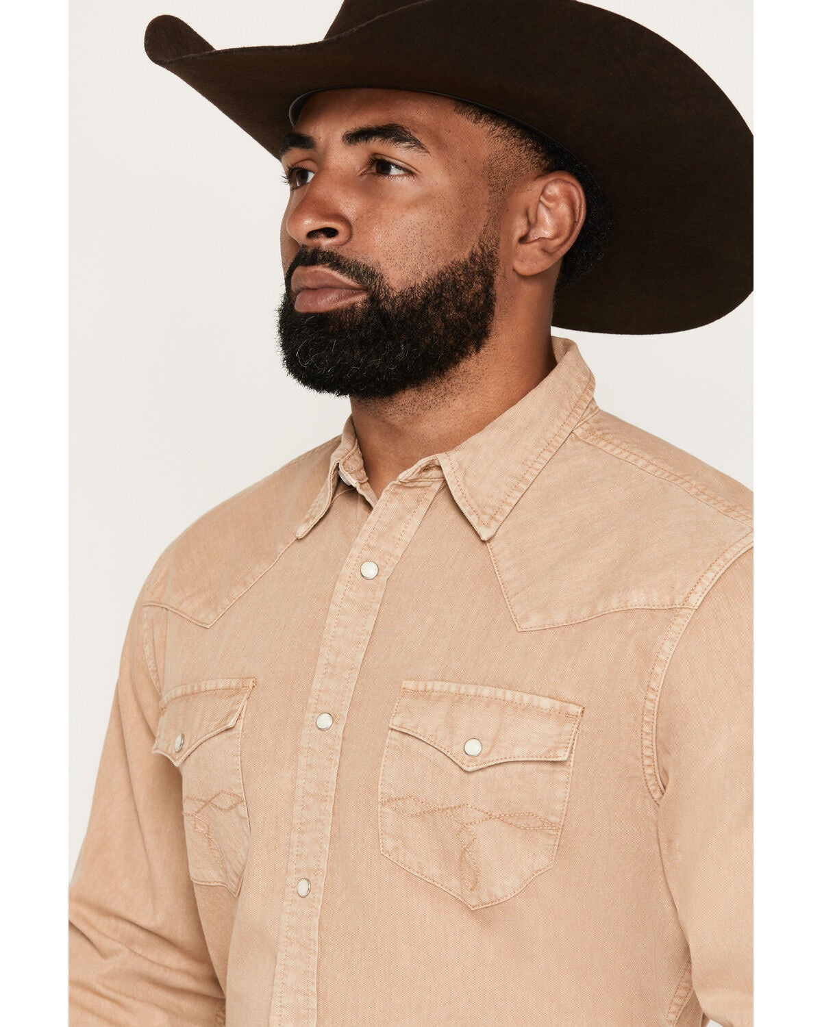 Image #2 - Cody James Men's Solid Long Sleeve Snap Denim Western Shirt, Tan, hi-res