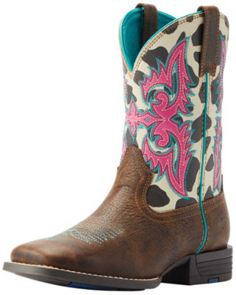 Ariat Girls' Lonestar Rowdy Western Boots - Broad Square Toe, Brown, hi-res