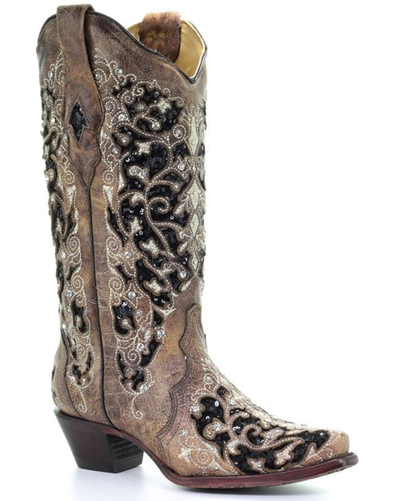 Corral Women's Floral Embroidered Western Boots - Snip Toe, Brown, hi-res