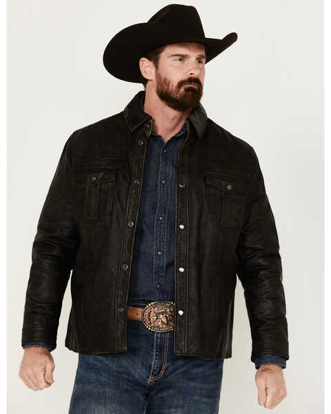 Image #1 - Scully Men's Leather Shirt Jacket , Black, hi-res