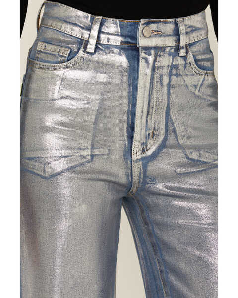 Image #2 - Vibrant Denim Women's Medium Wash Metallic Wide Leg Denim Jeans , Medium Wash, hi-res