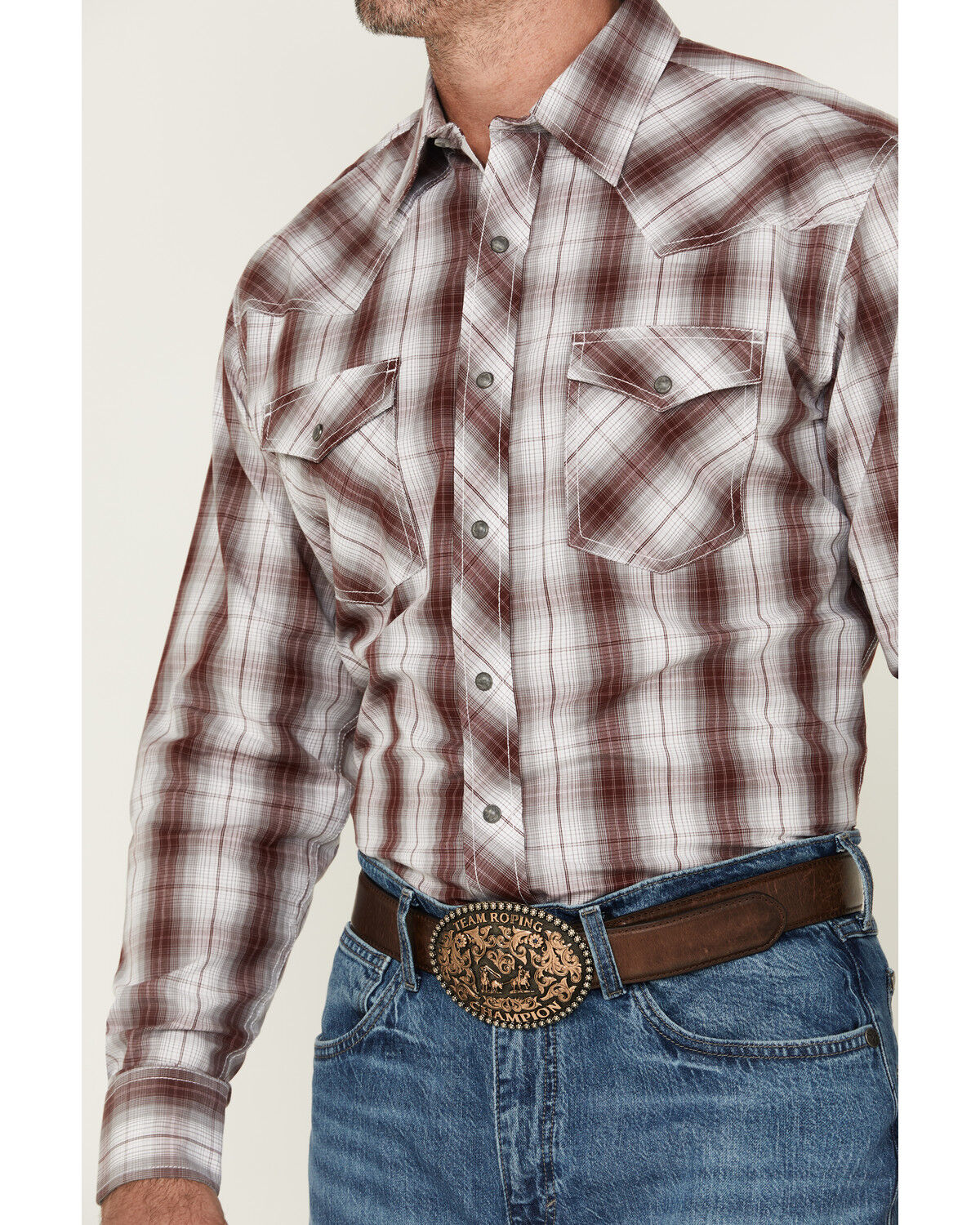 Image #3 - Wrangler 20X Men's Plaid Print Long Sleeve Snap Stretch Western Shirt - Tall, Wine, hi-res