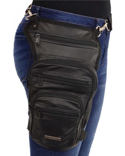 Image #2 - Milwaukee Leather Large Concealed Carry Leather Thigh Bag, Black, hi-res
