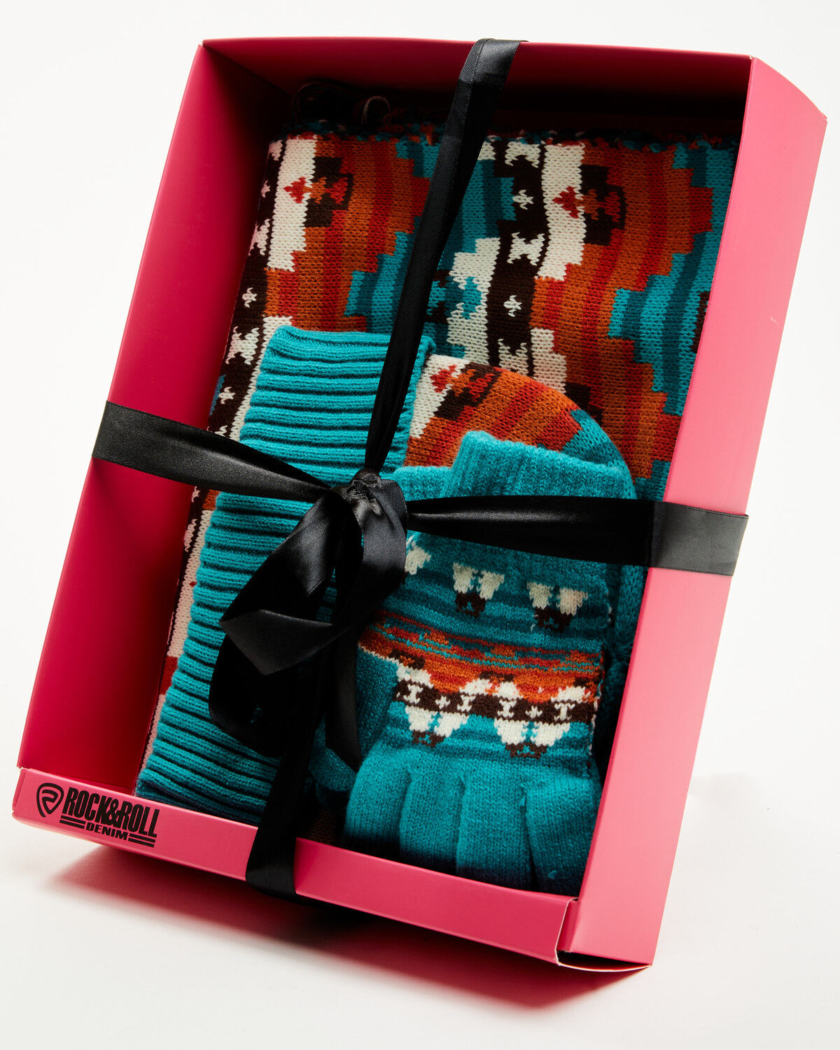 Image #1 - Panhandle Women's Southwestern Print Scarf Set - 3 Piece, Turquoise, hi-res