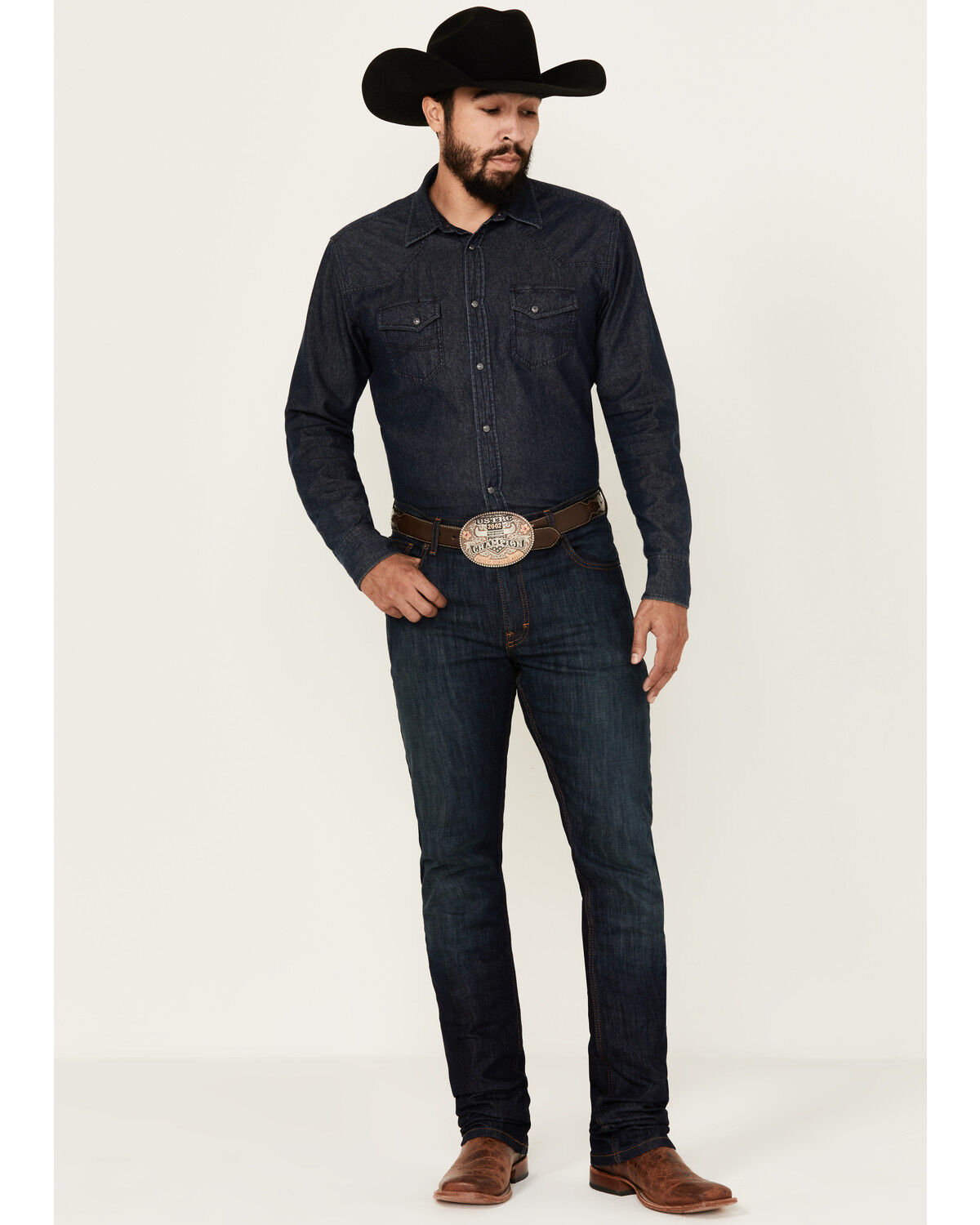Image #1 - Kimes Ranch Men's Roger Dark Wash Stretch Slim Bootcut Jeans, Blue, hi-res