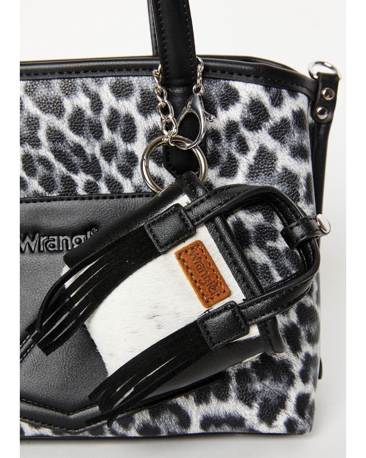 Image #2 - Wrangler X Boot Barn Cowhide Mini Handbag Charm, Black, hi-res