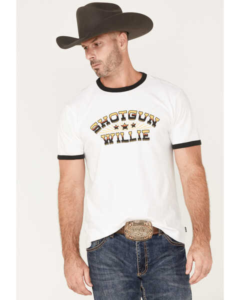 Image #1 - Brixton x Willie Nelson Men's Shotgun Graphic Ringer T-Shirt, White, hi-res