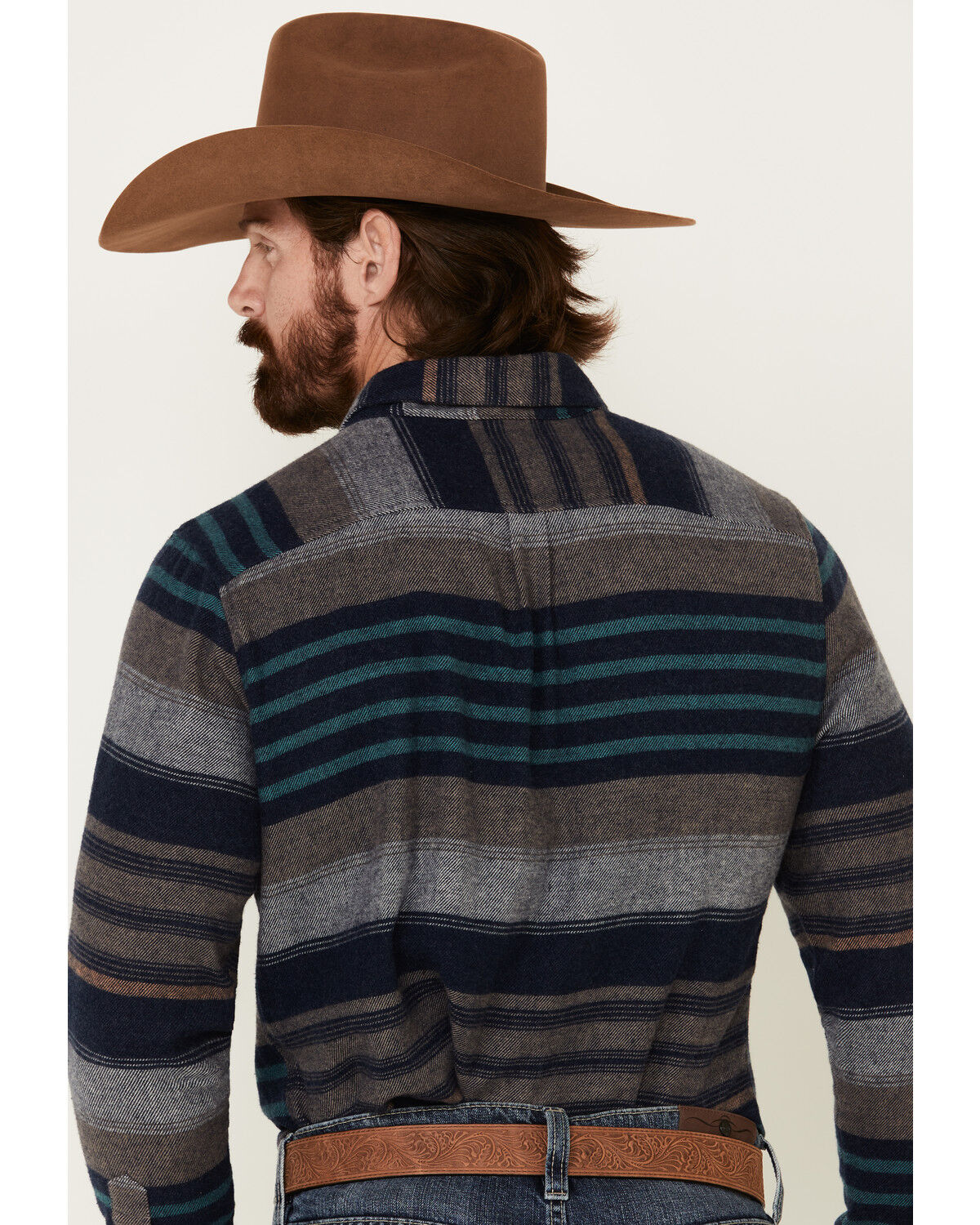 Image #5 - United By Blue Men's Brownstone Responsible Striped Long Sleeve Western Flannel Shirt, Navy, hi-res