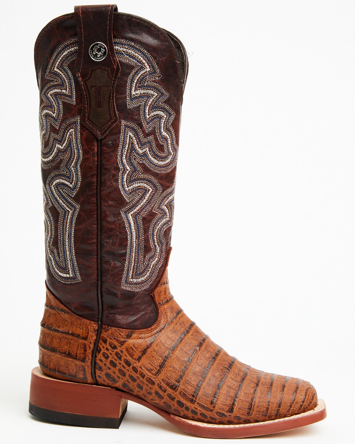 Image #2 - Tanner Mark Women's Caiman Print Western Boots - Broad Square Toe, Blue, hi-res