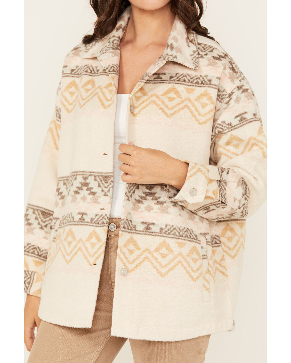 Image #3 - Ashley Women's Southwestern Print Button-Down Shacket, Cream, hi-res