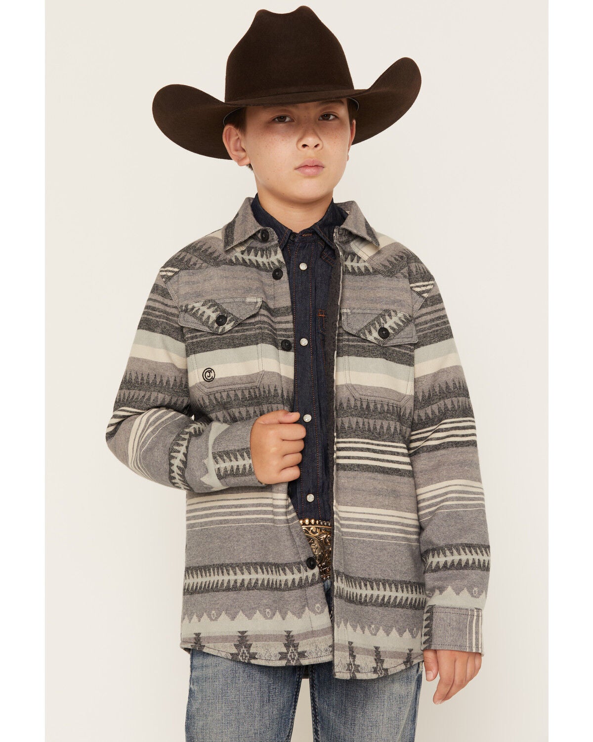Cody James Boys' Cowpoke Serape Striped Shirt Jacket, Charcoal, hi-res