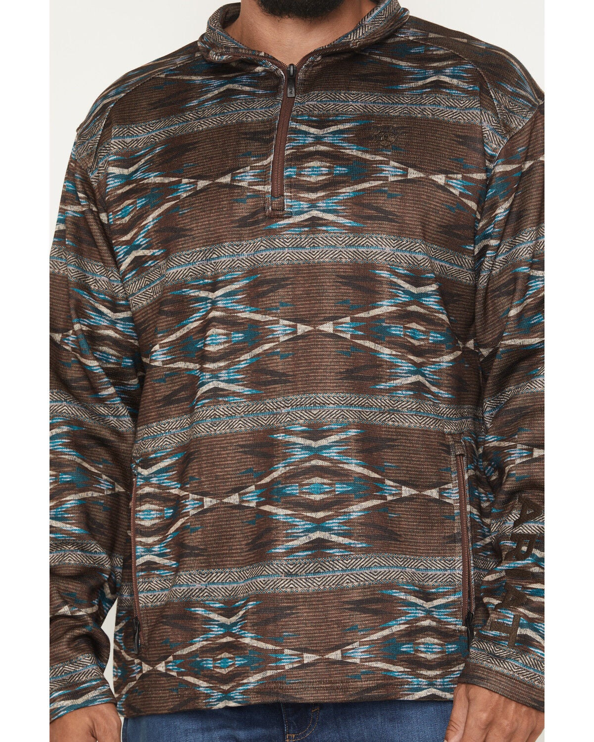 Image #3 - Ariat Men's Caldwell Southwestern Print 1/4 Zip Pullover Sweater, Dark Red, hi-res